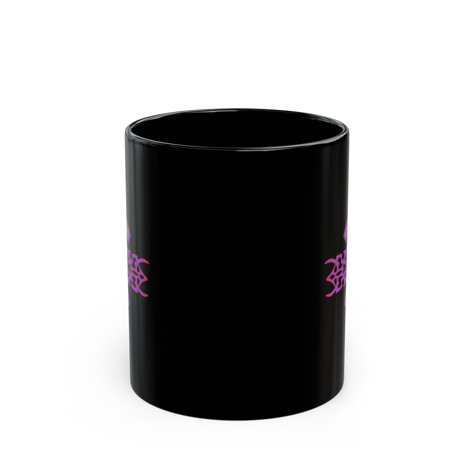 Fear Not Old School Tribal Logo 11oz Black Mugs (Green/Purple) - Image 2