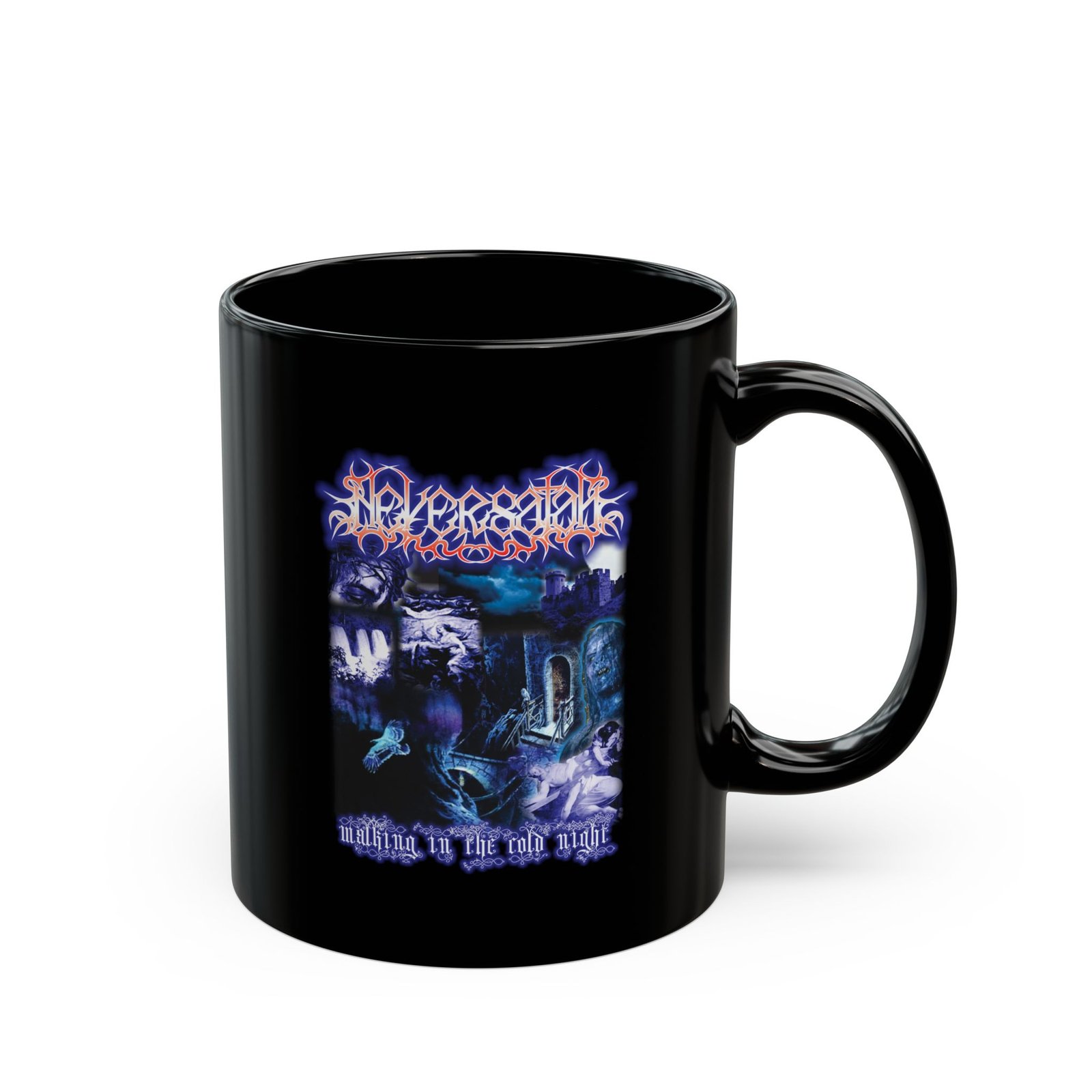 Neversatan - Walking In The Cold Night 11oz Black Mugs - Image 3