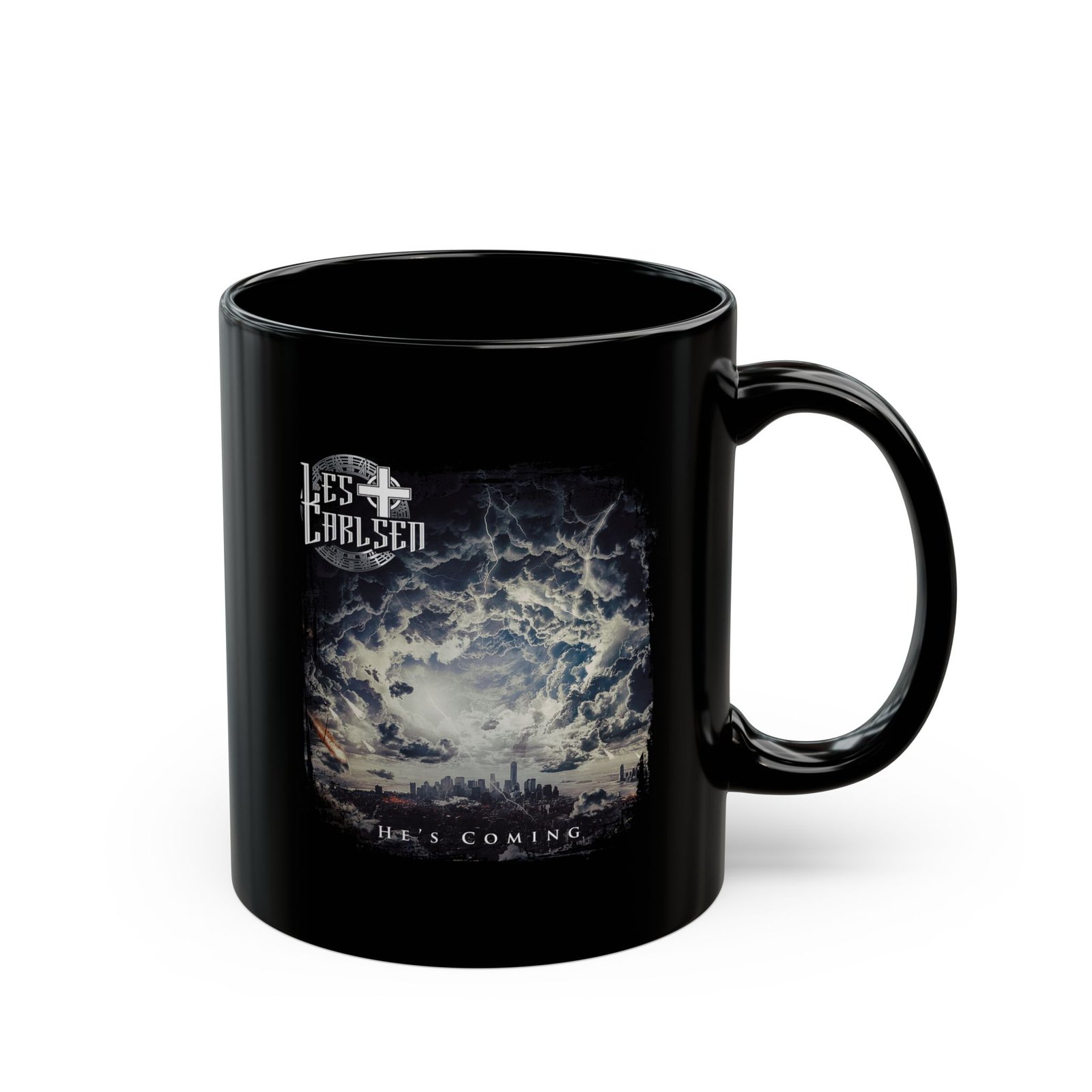 Les Carlsen - He's Coming 11oz Black Mugs - Image 3