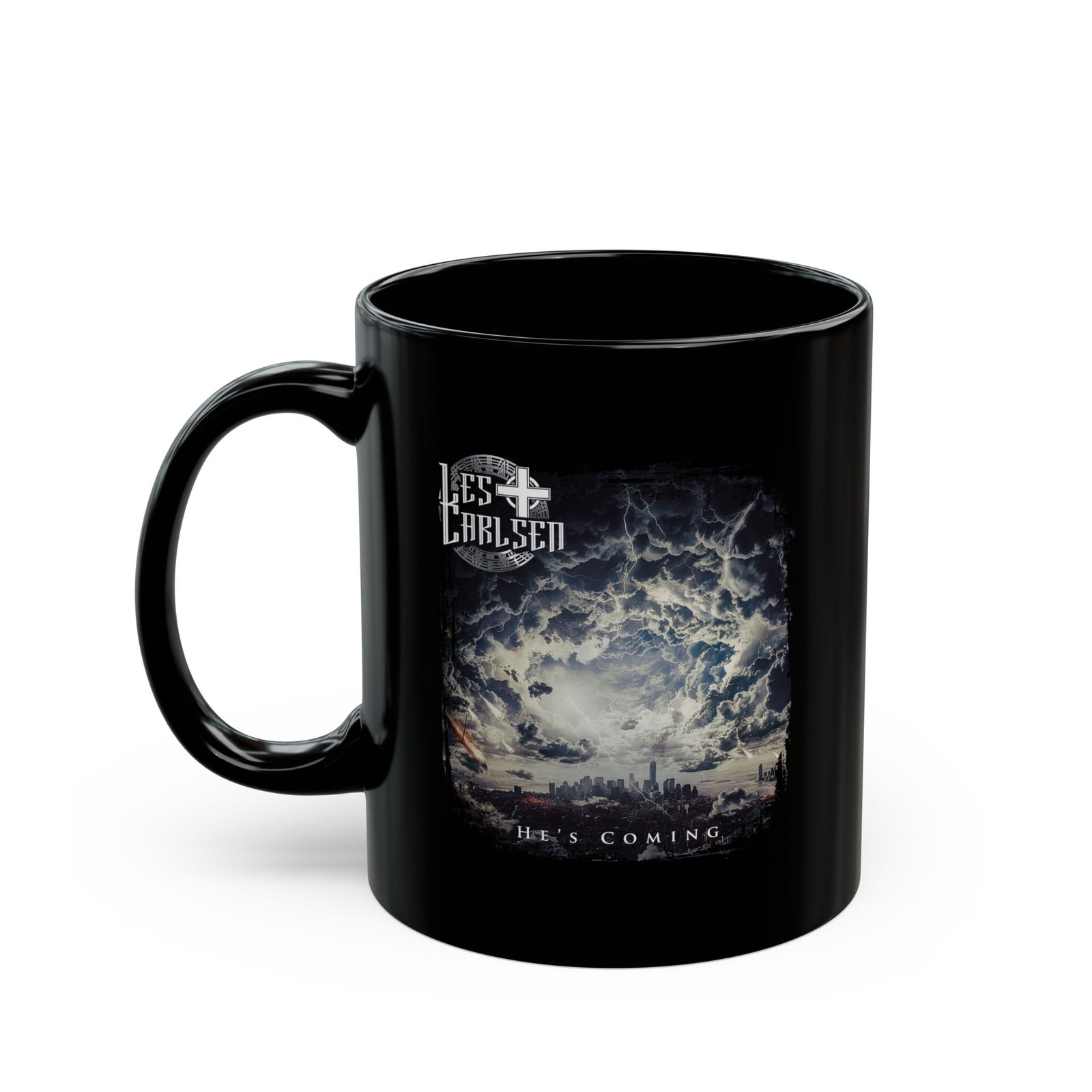 Les Carlsen - He's Coming 11oz Black Mugs
