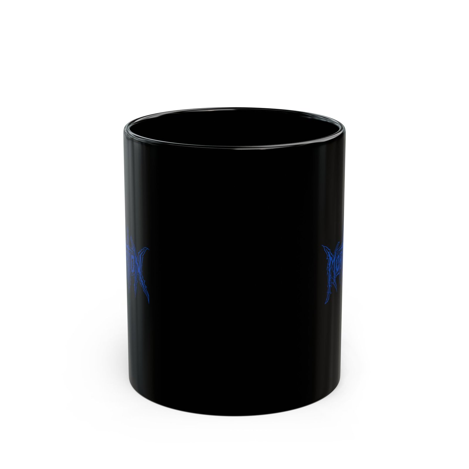 Mortification Logo 11oz Black Mugs (Blue) - Image 2