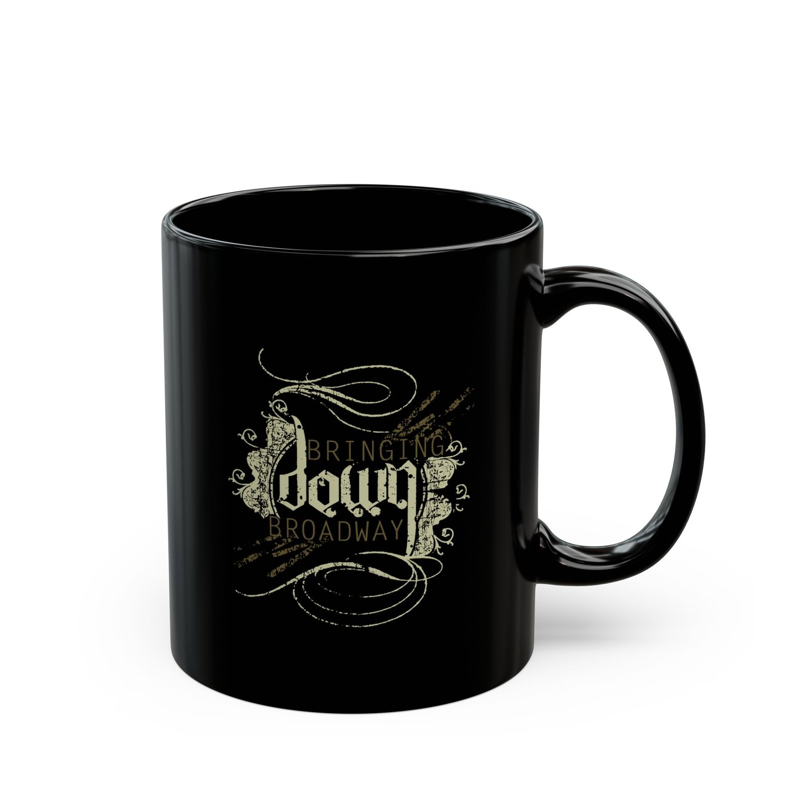Bringing Down Broadway Swirly Logo 11oz Black Mugs - Image 3