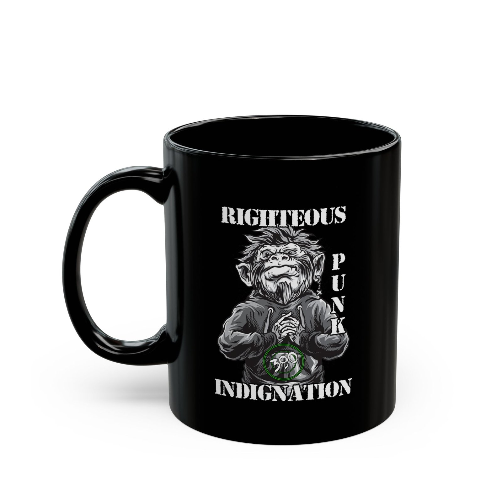 390 - Righteous Punk Indignation 11oz Black Mugs