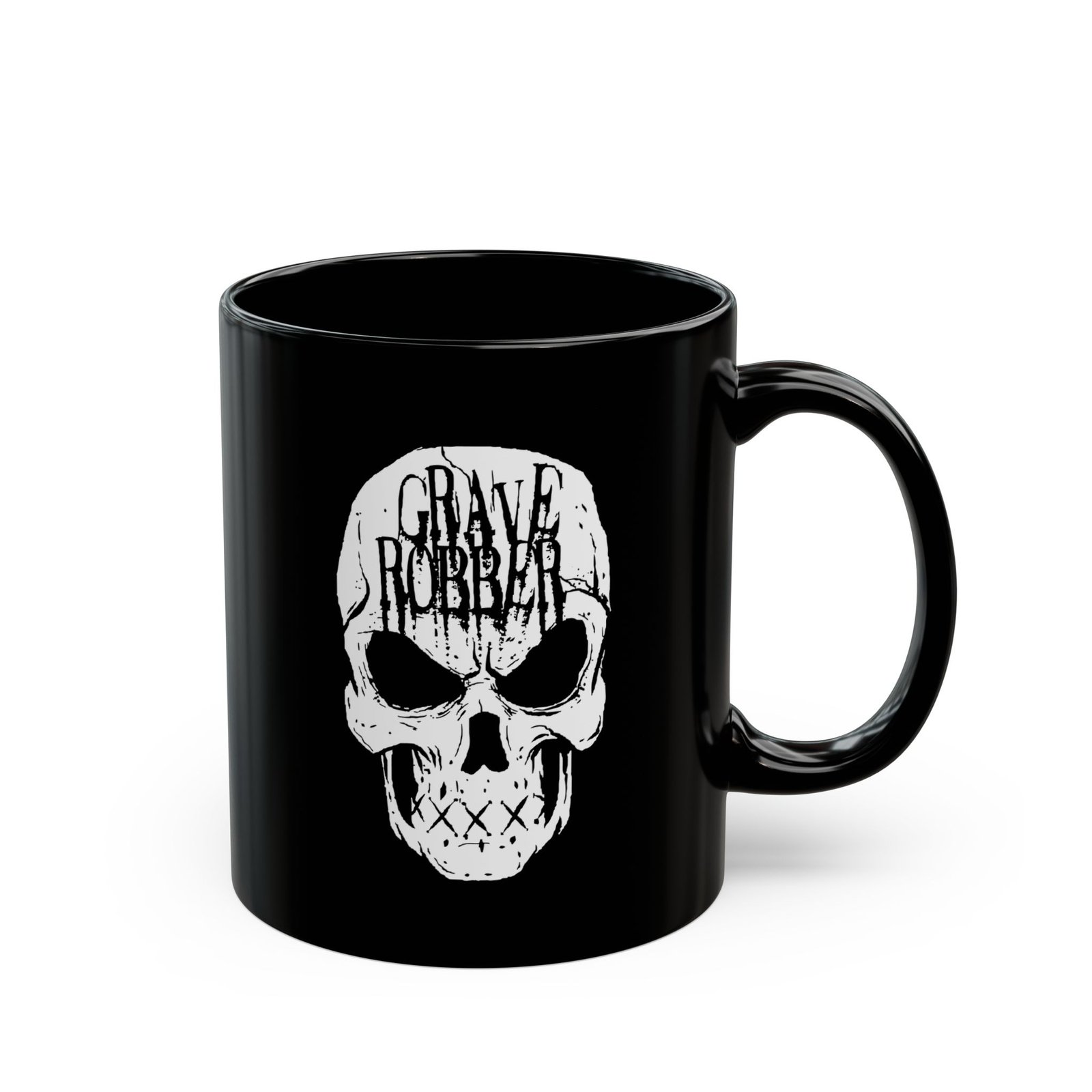Grave Robber Skull Logo 11oz Black Mugs - Image 3