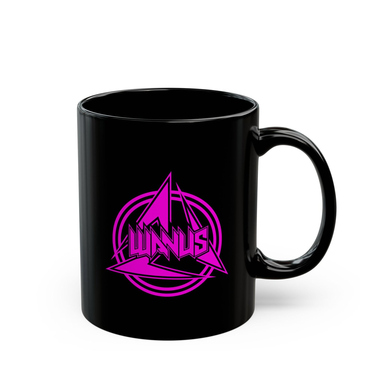 Wanus Pink Logo 11oz Black Mugs - Image 3