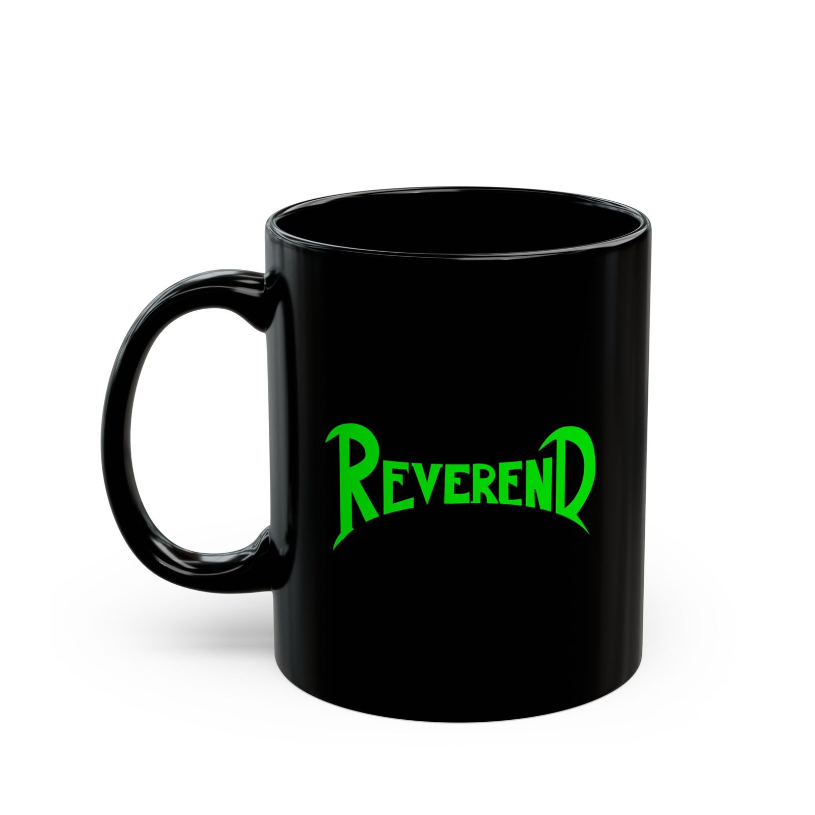 Reverend Green Logo 11oz Black Mugs