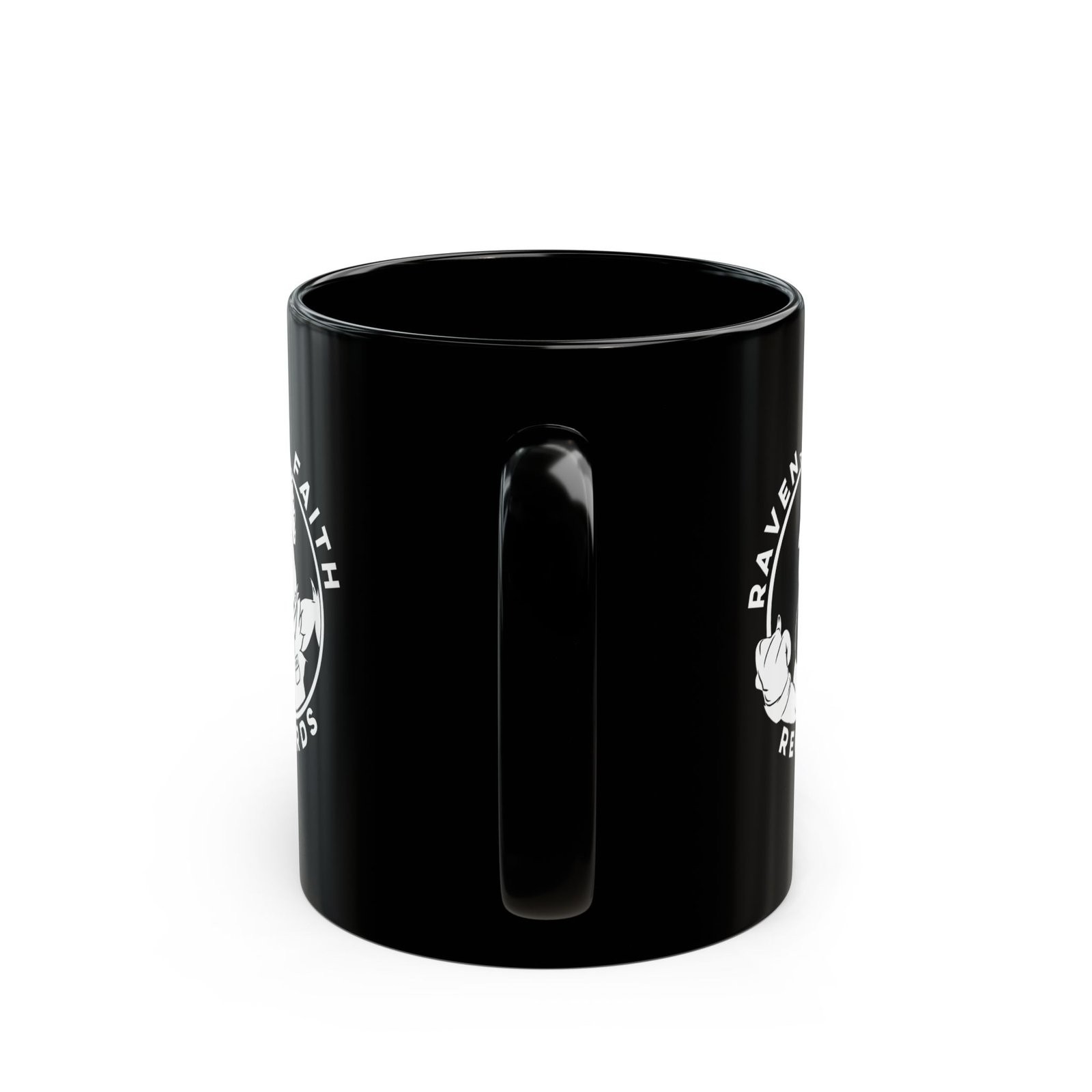 Raven Faith Records 11oz Black Mugs - Image 4
