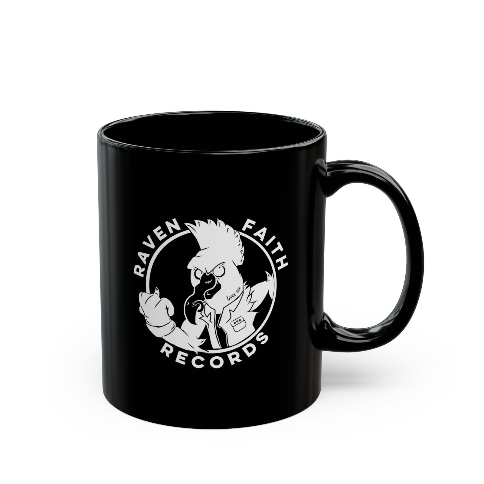 Raven Faith Records 11oz Black Mugs - Image 3