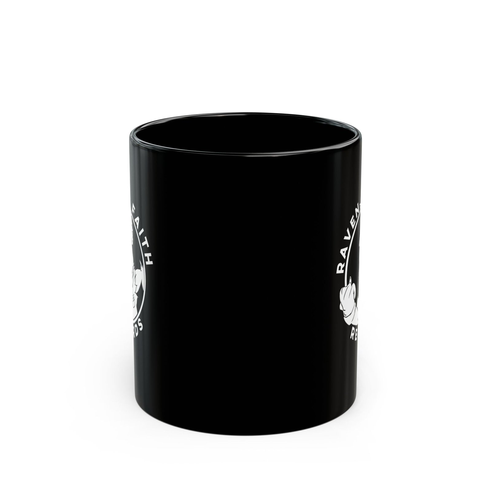 Raven Faith Records 11oz Black Mugs - Image 2