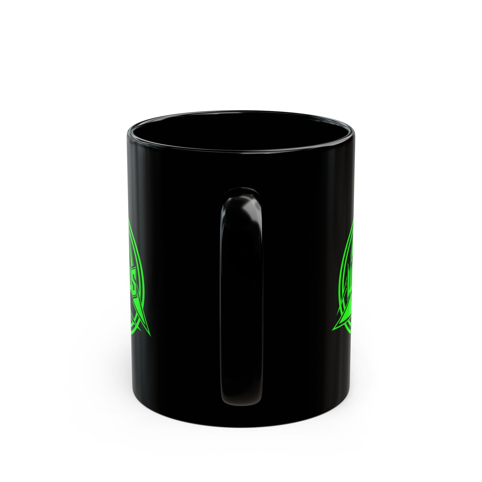 Wanus Green Logo 11oz Black Mugs - Image 4