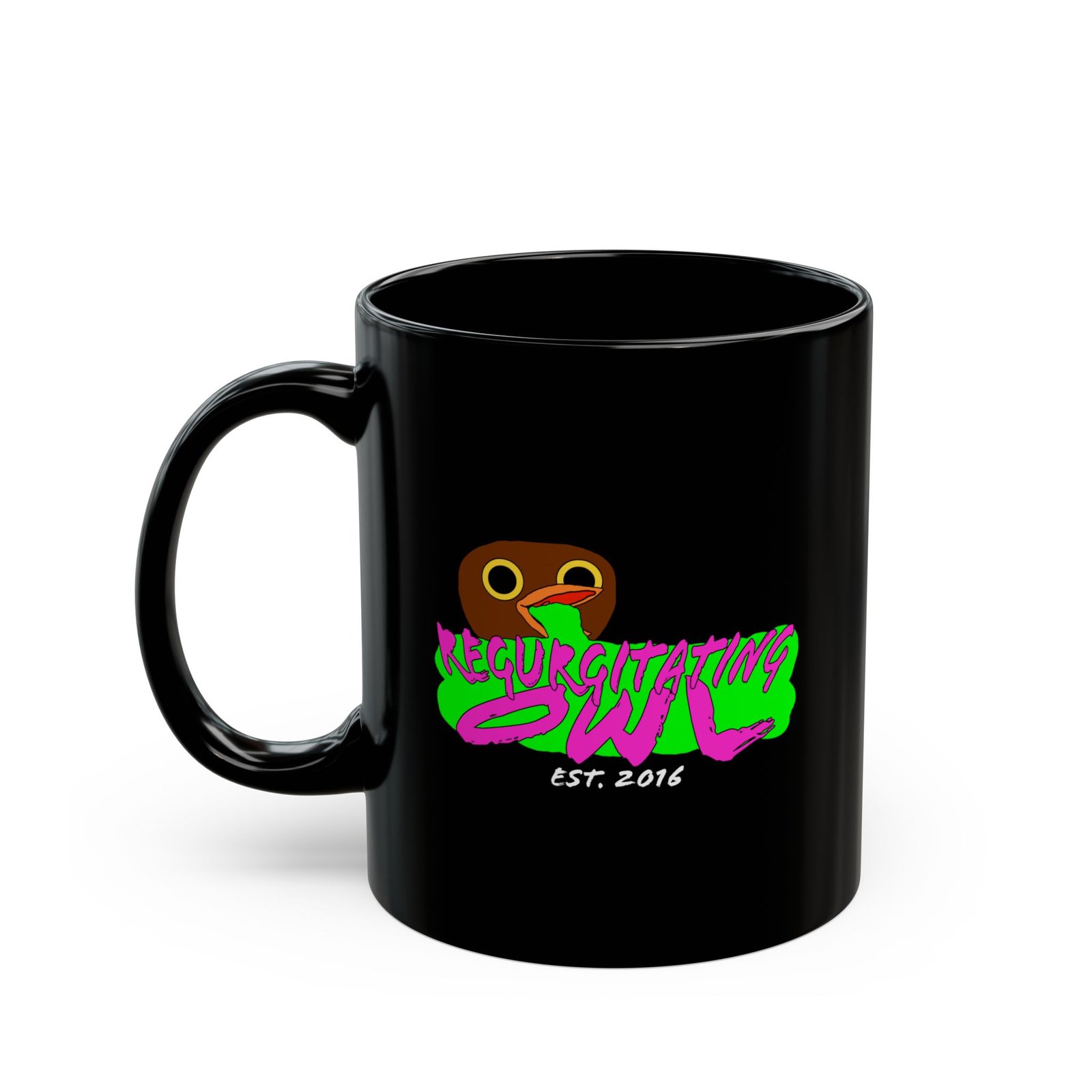 Regurgitating Owl - Since 2016 (Nest Productions) 11oz Black Mugs