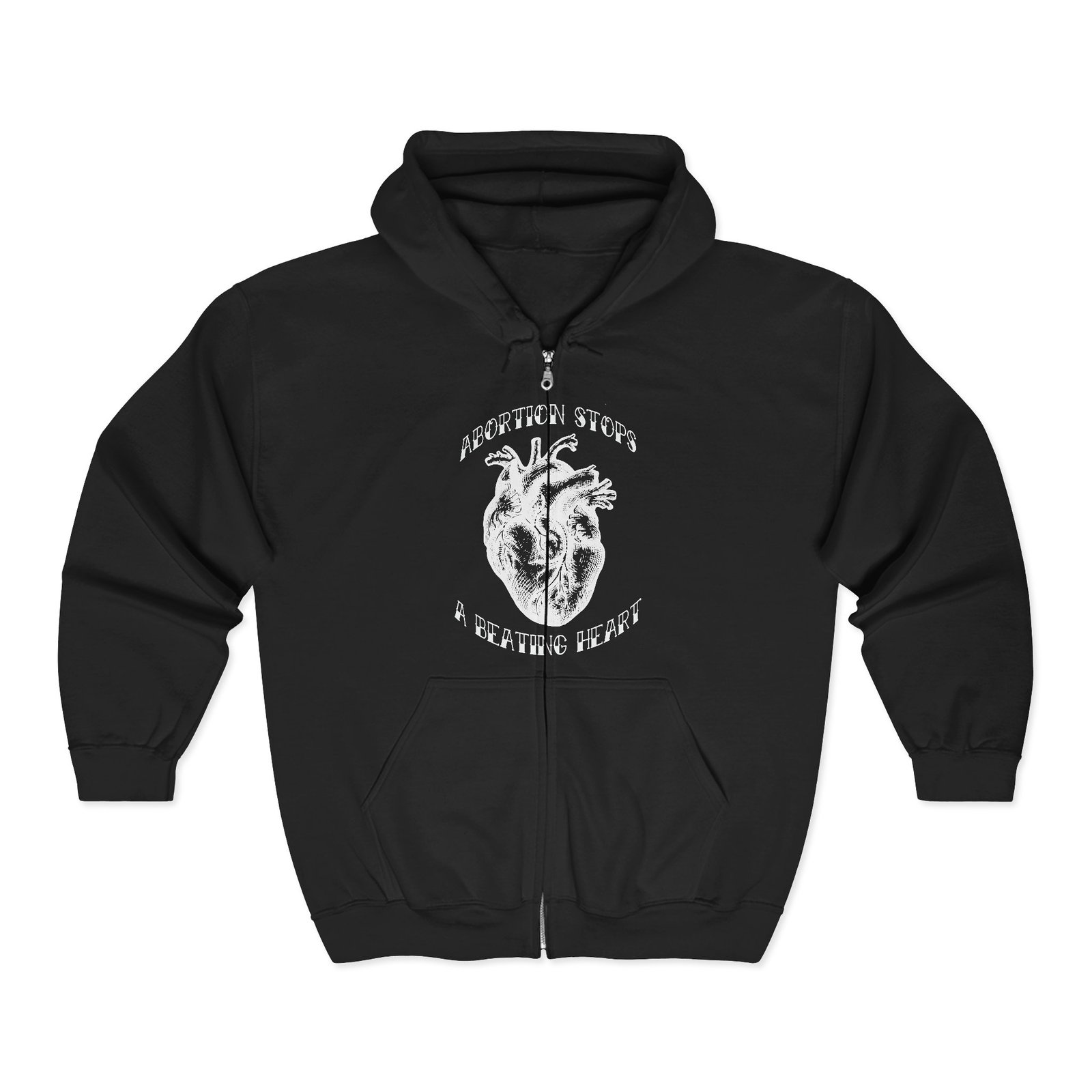 Rock For Life - Abortion Stops A Beating Heart Full Zip Hooded Sweatshirt