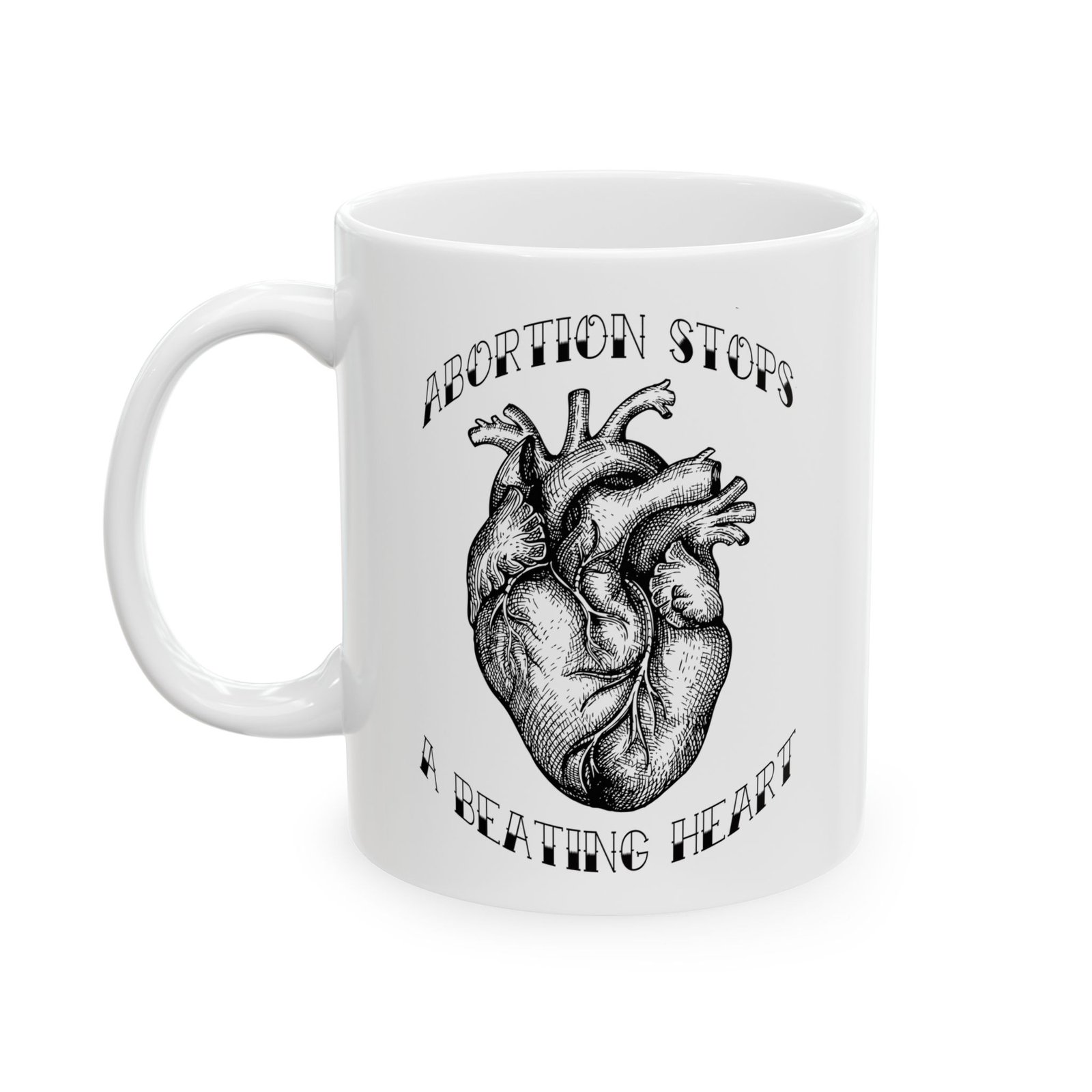 Rock For Life - Abortion Stops A Beating Heart Ceramic Mug, (11oz, 15oz)