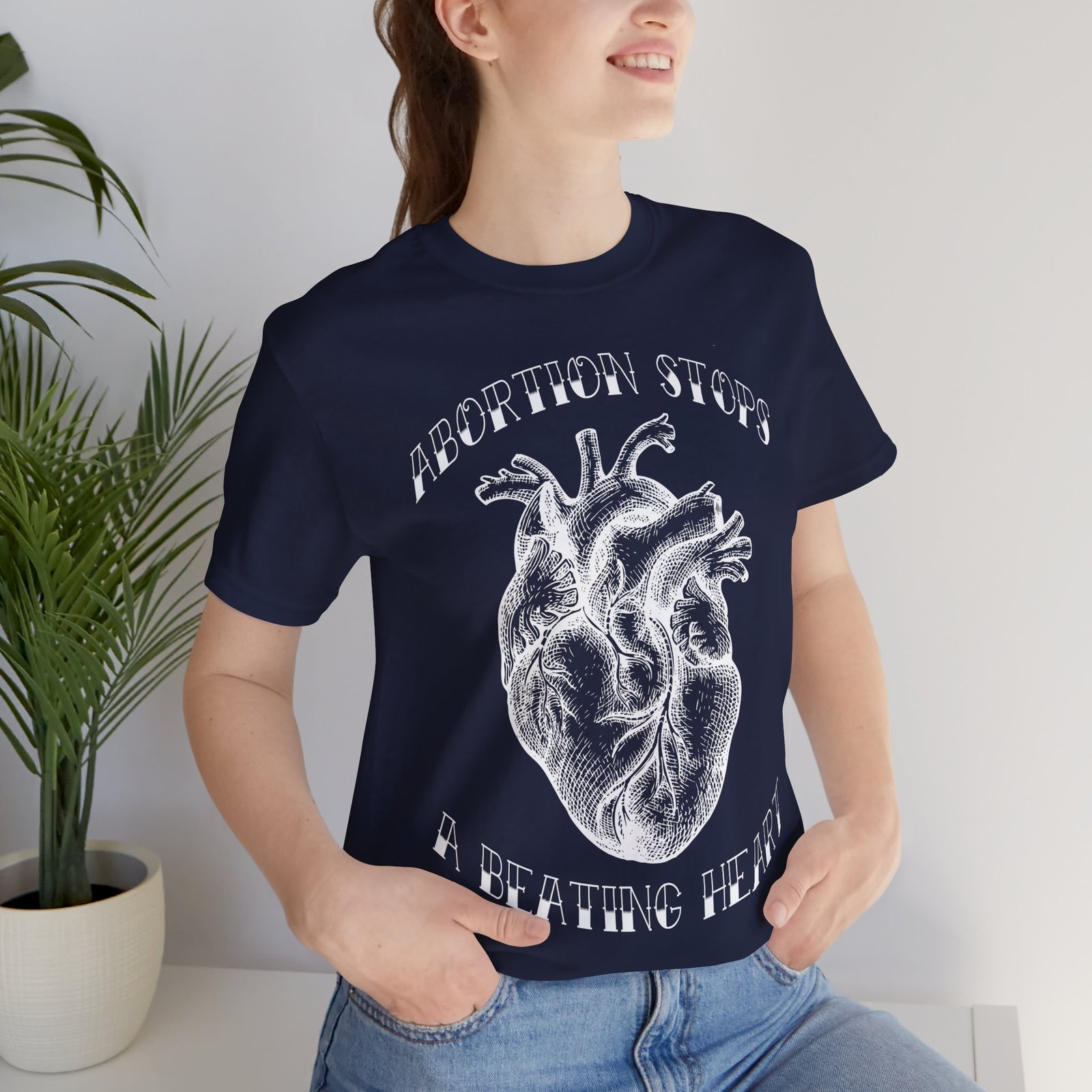 Rock For Life - Abortion Stops A Beating Heart Bella+Canvas Premium Soft Short Sleeve Tee