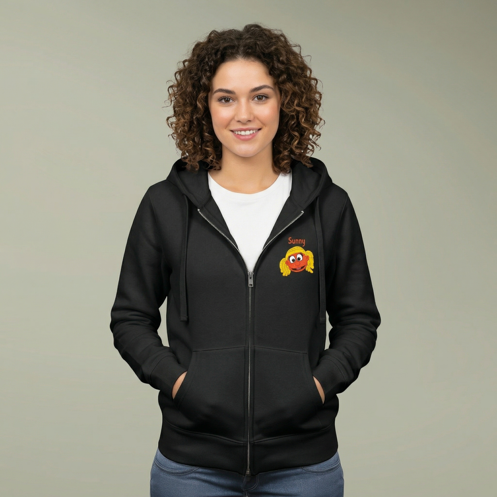 Dinx The Puppet - Sunny Full-Zip Hooded Sweatshirt (Black)