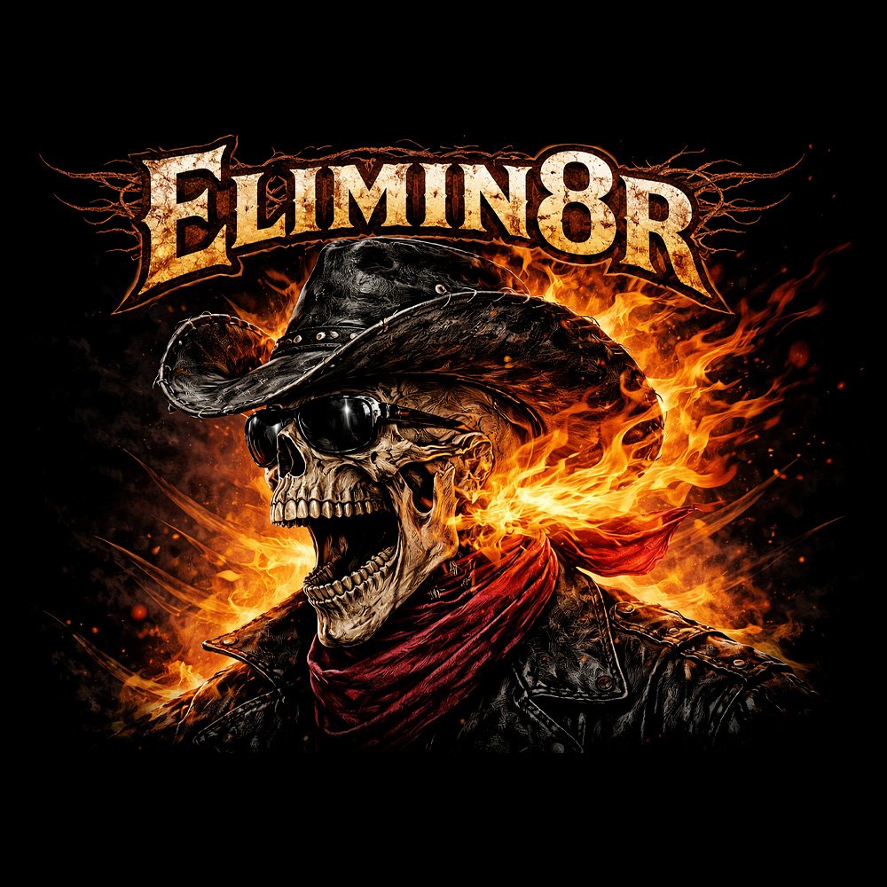 Elimin8r - Cowboy - Black Denim Printed Patches (2 sizes)