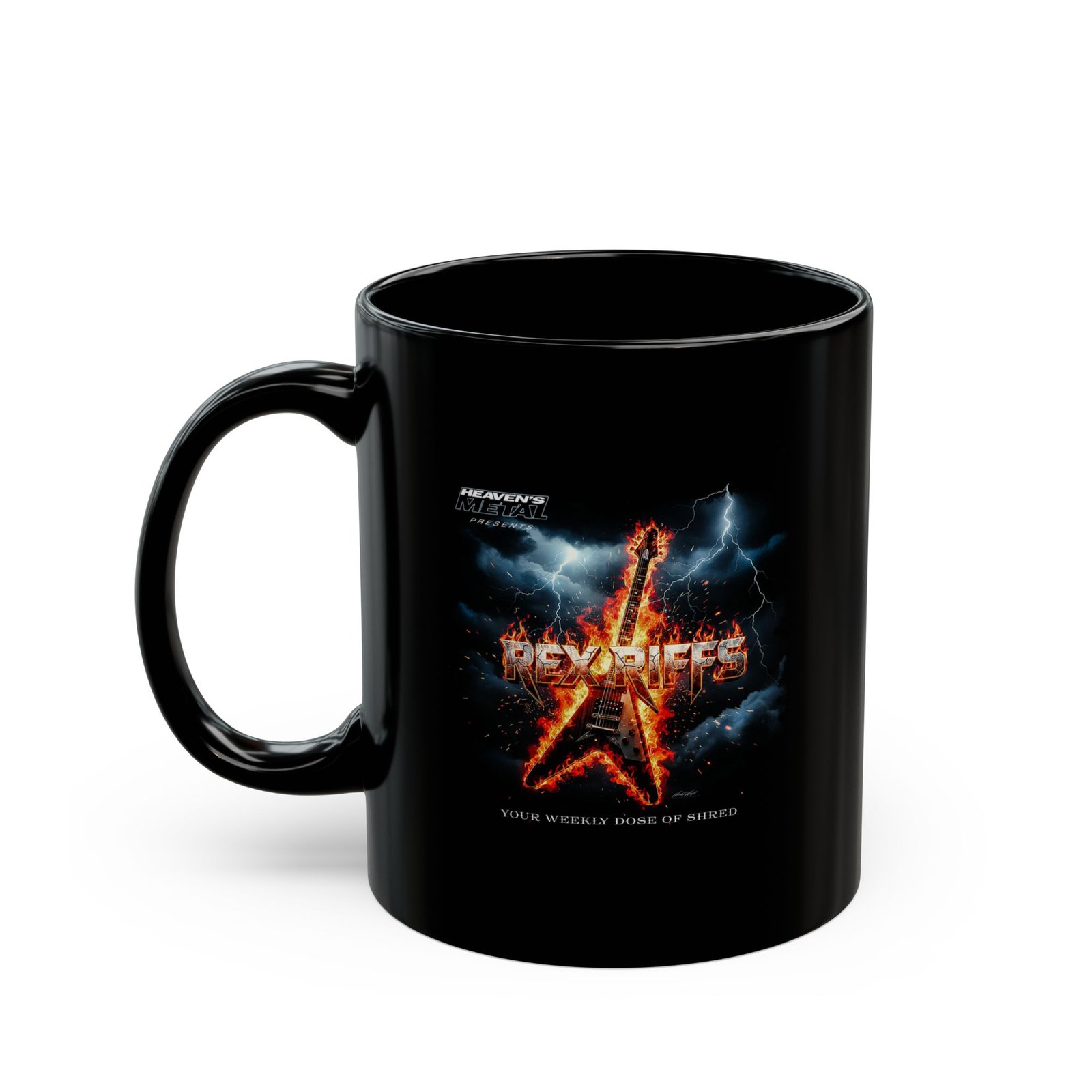 Heaven's Metal Presents Rex Riffs 11oz Black Mugs