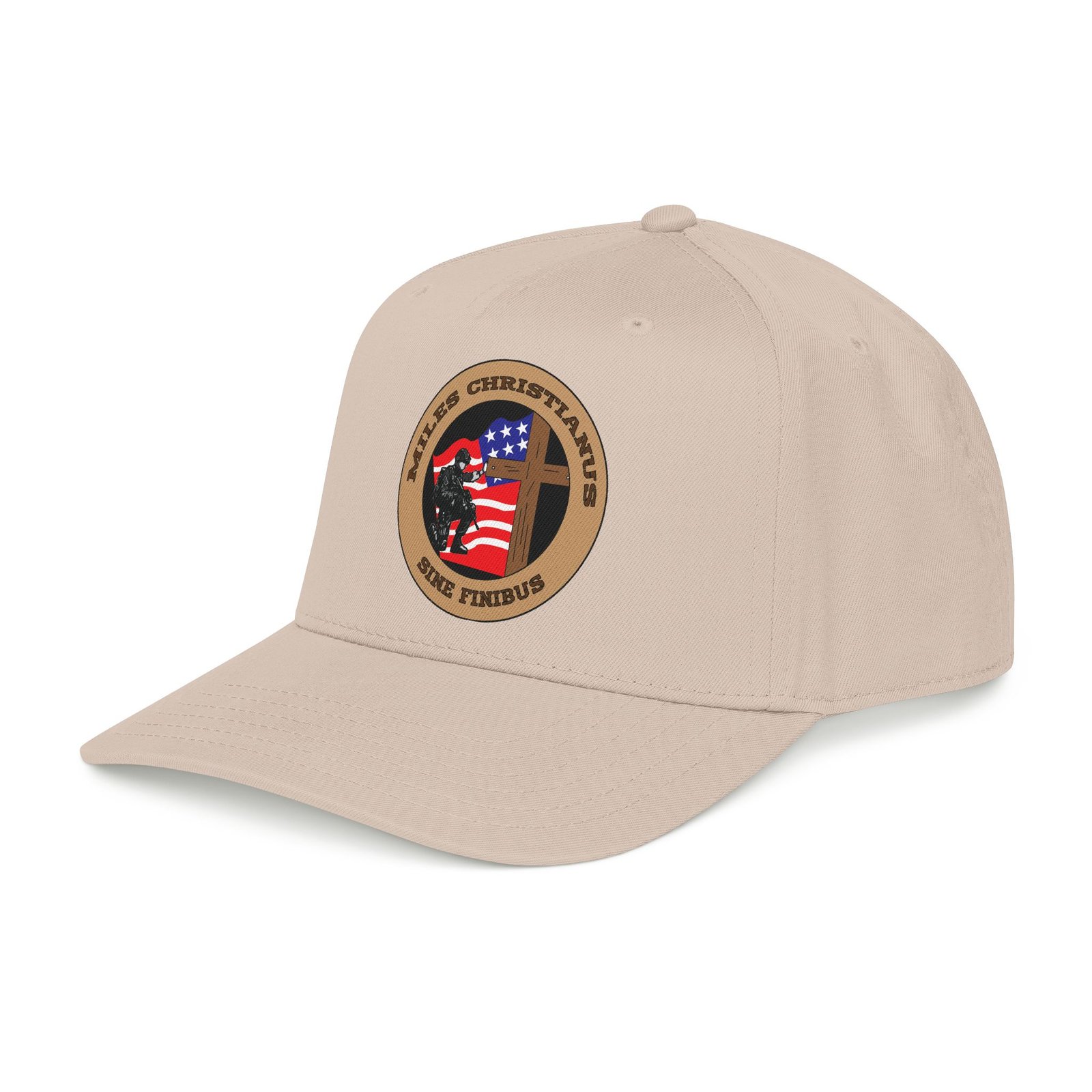 Miles Christianus - Sine Finibus Printed Mid Profile Baseball Cap (Khaki) - Image 4