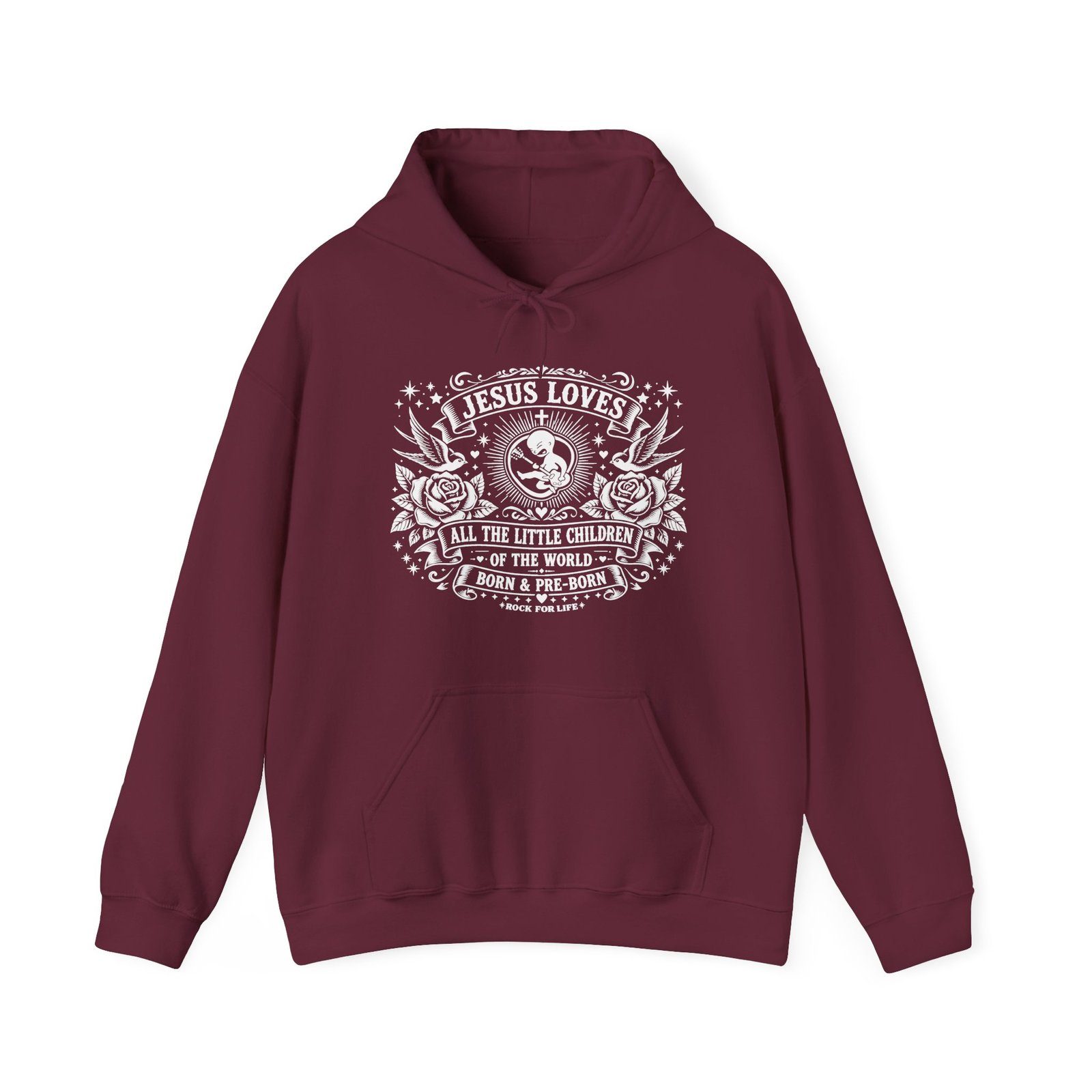 Rock For Life - Jesus Loves Pullover Hooded Sweatshirt