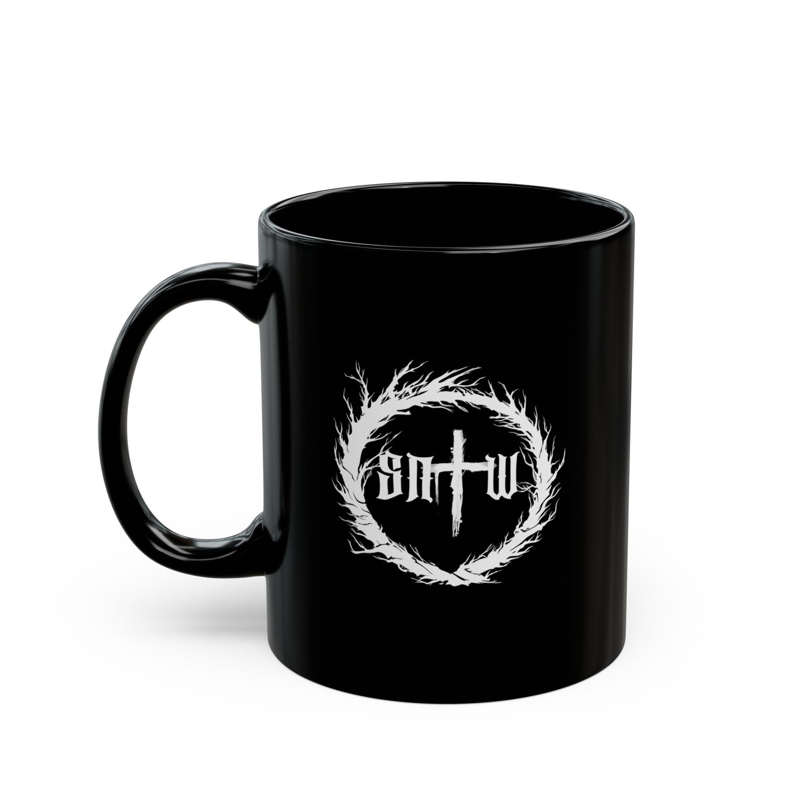 Suffer Not The Witch - Thou Shalt with Initial Logo Black Mugs (11oz, 15oz)