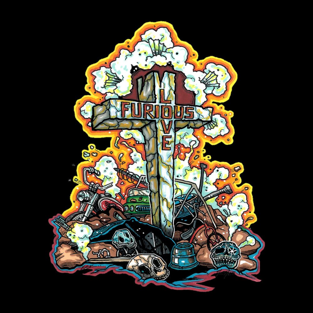 Furious Love Logo - Black Denim Printed Patches (2 sizes)