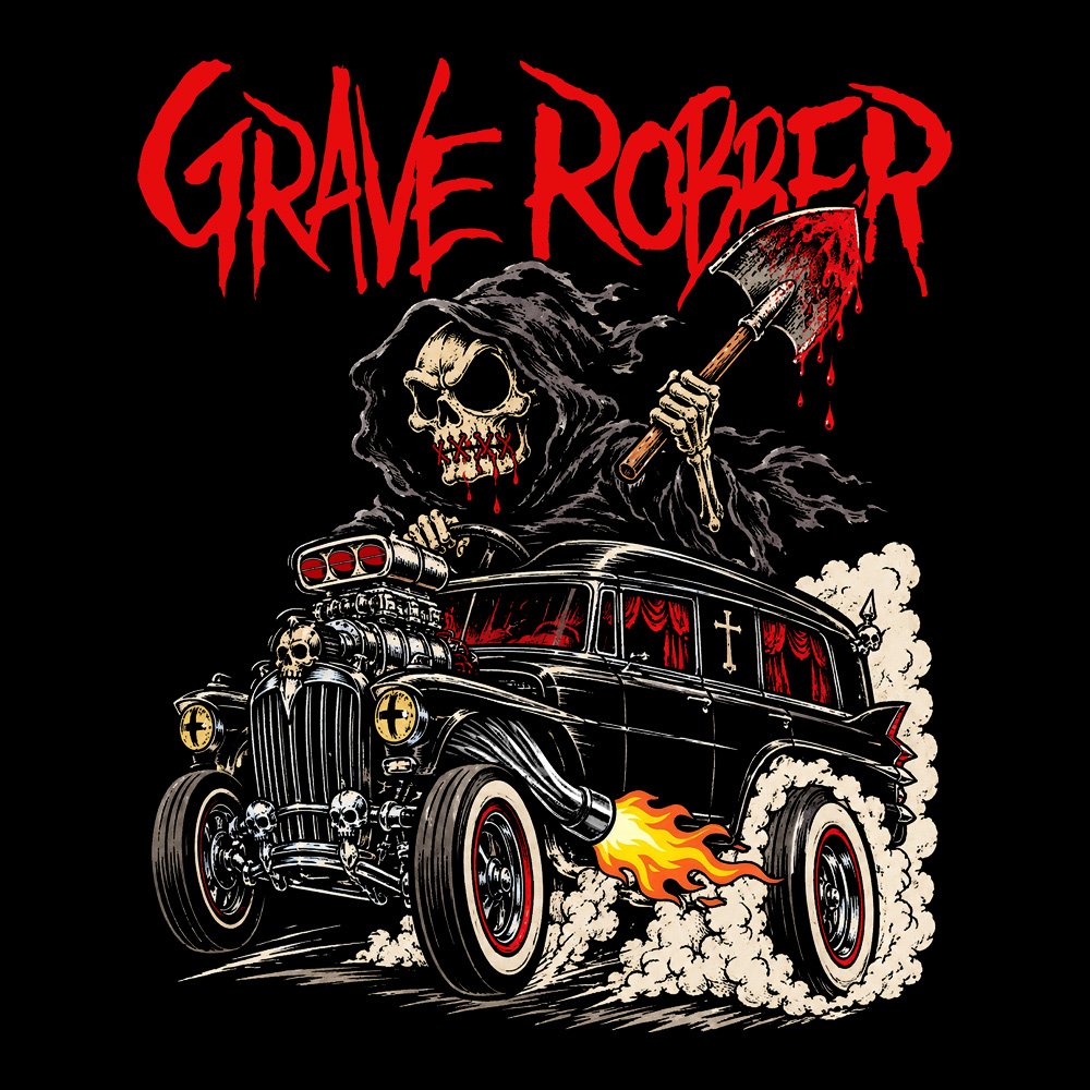 Grave Robber - Hearse Rod 2026 - Black Denim Printed Patches (2 sizes)